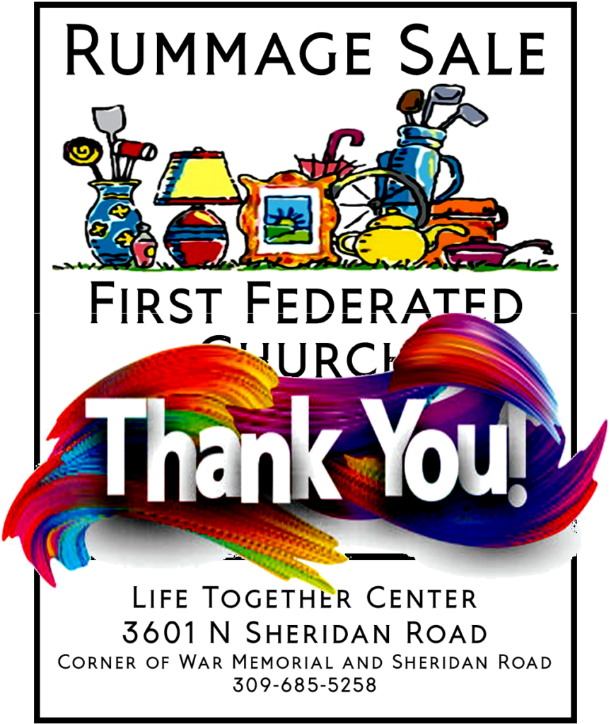 thank you rummage sign for website First Federated Church of Peoria